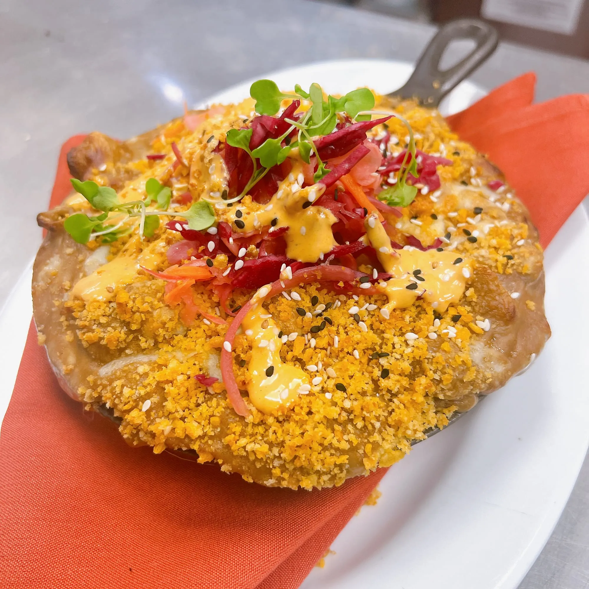 Banh mi fried mac & cheese with pickled vegetables