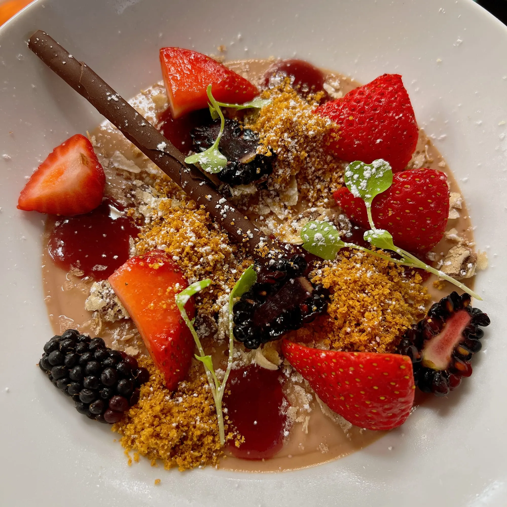 Berry chocolate cremeux with fresh strawberries