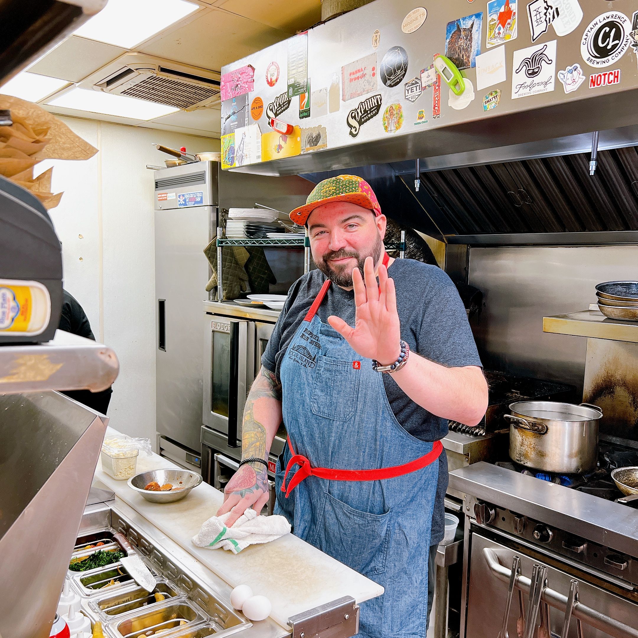 Chef Ryan Bessette in the kitchen at Rogue Island