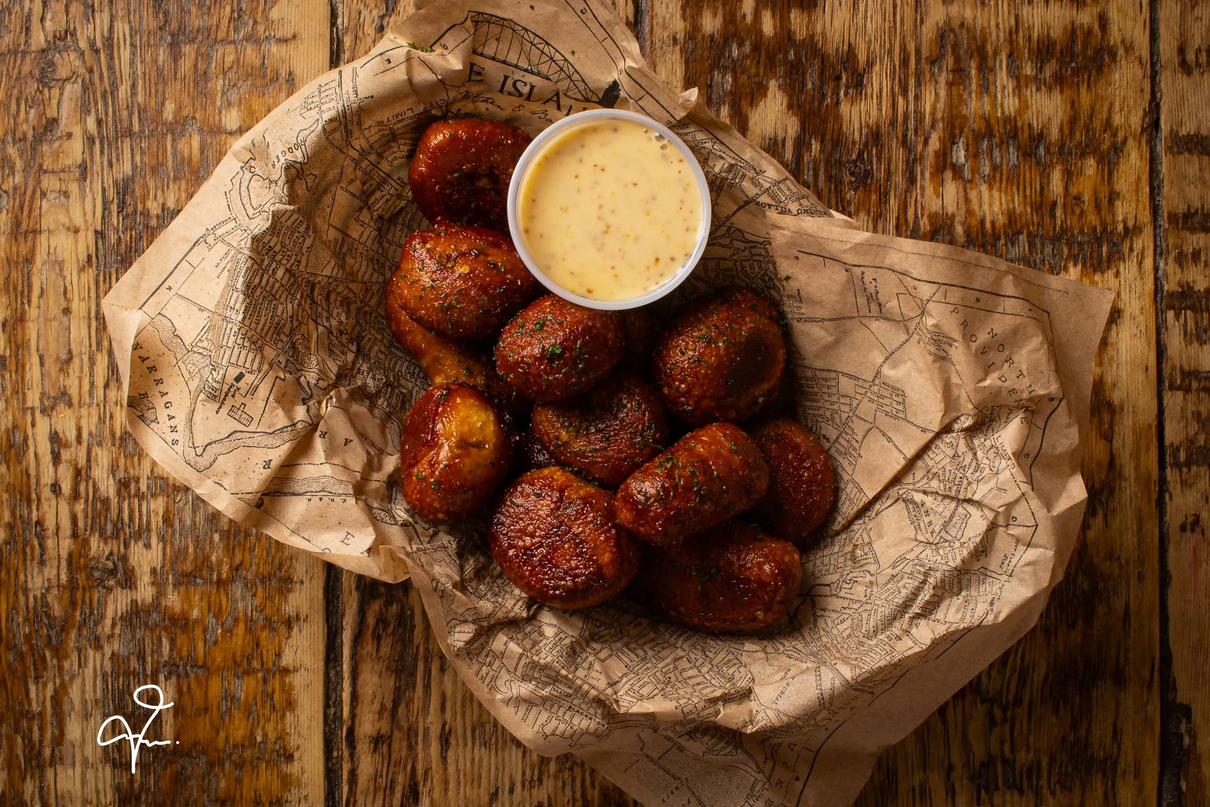 Tot barrels with house beer cheese